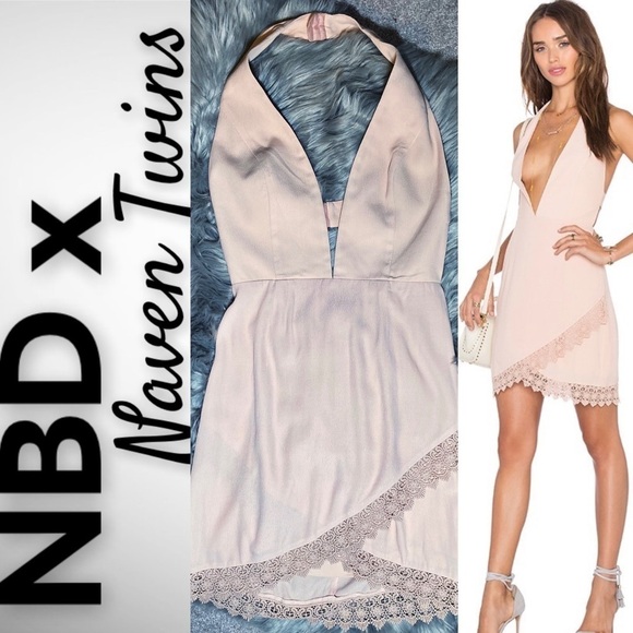 NWT NBD x NAVEN TWINS Lover of Mine Blush Open Back Mini Dress, Size Medium - Picture 2 of 7